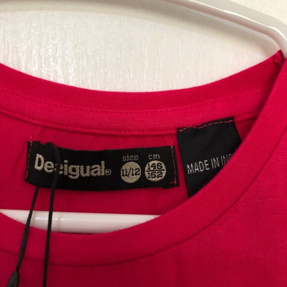 Desigual Girl Long Sleeve Pink Dress Sequin Tulle Skirt Butterfly Applique 11/12 - Picture 2 of 6